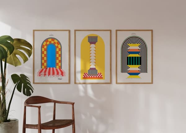 Poster - Arkitektonisk Fargeblokk Serie / Sett med 3