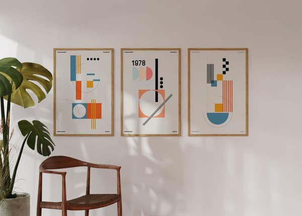 Poster - Tidlös Utgåva Retro Konstverk / Set om 3
