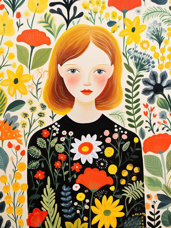 Plakat - Jente i Blomster / Enkelt