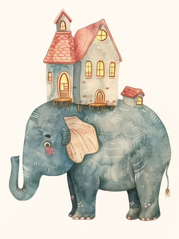 Plakat - Elefant med hus