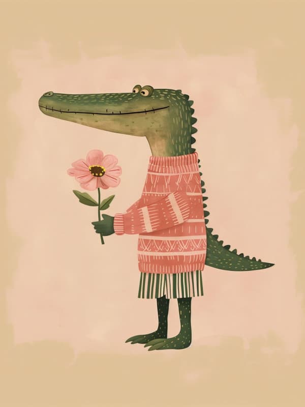 Plakat - Krokodille med Blomst