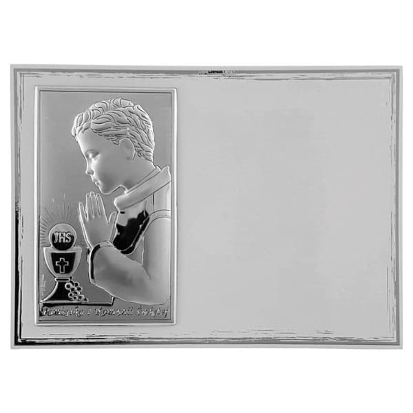 Billede souvenir af den første hellige nadver sølv med gravering til en dreng | Størrelse: 18x13cm | Farve: Hvid | SKU: VL820/4BI