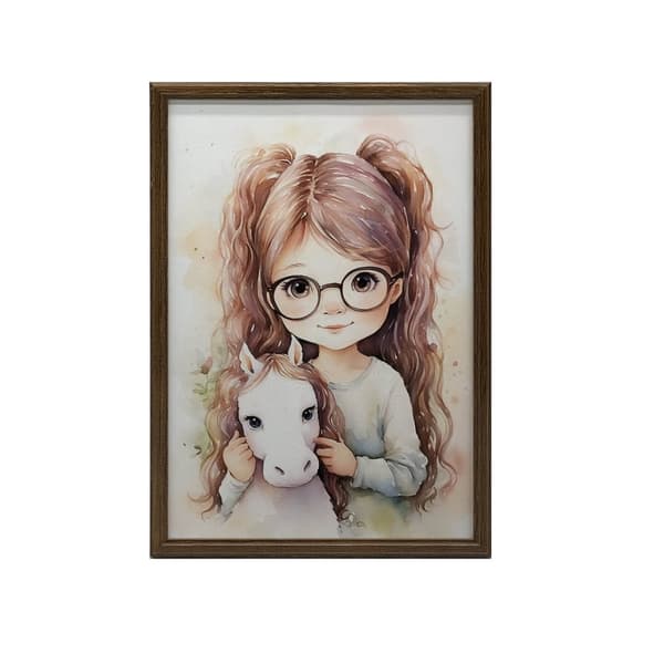 Pige med en hest Pige med en hest, 30x40 cm, guld aluminiumsramme, 230 gsm mat papir
