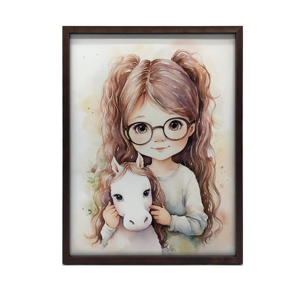 Pige med en hest Pige med en hest, 30x40 cm, guld aluminiumsramme, 230 gsm mat papir