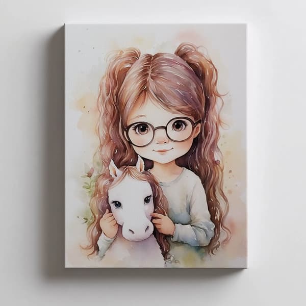 Pige med en hest Pige med en hest, 60x90 cm, guld aluminiumsramme, 230 gsm mat papir