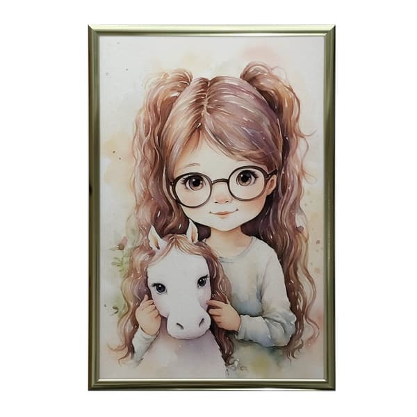 Pige med en hest Pige med en hest, 60x90 cm, guld aluminiumsramme, 230 gsm mat papir