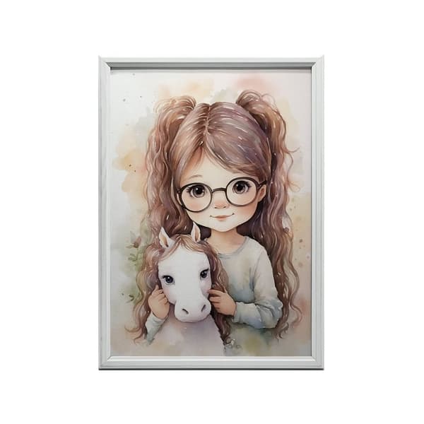 Pige med en hest Pige med en hest, 60x90 cm, guld aluminiumsramme, 230 gsm mat papir