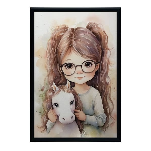 Pige med en hest Pige med en hest, 60x90 cm, guld aluminiumsramme, 230 gsm mat papir