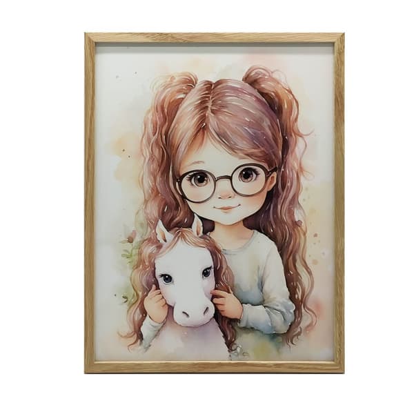 Pige med en hest Pige med en hest, 60x90 cm, guld aluminiumsramme, 230 gsm mat papir