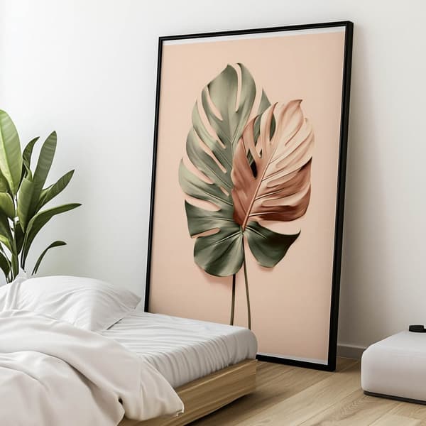 Monstera koppar Monstera koppar, 40x50 cm, guld aluminiumram, 230 gsm matt papper
