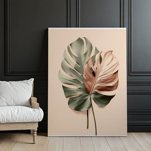 Monstera kobber Monstera kobber, 70x100 cm, mørkebrun træramme, 230 gsm mat papir
