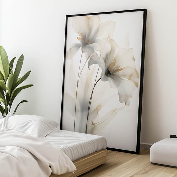 Valkoiset liljat kultaisella hehkulla Valkoiset liljat kultaisella hehkulla, 60x90 cm, kehystämätön, 230 gsm mattapaperi