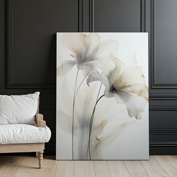 Valkoiset liljat kultaisella hehkulla Valkoiset liljat kultaisella hehkulla, 60x90 cm, kehystämätön, 230 gsm mattapaperi
