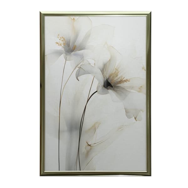Hvide liljer med guldglød Hvide liljer med guldglød, 50x70 cm, guld aluminiumsramme, 230 gsm mat papir