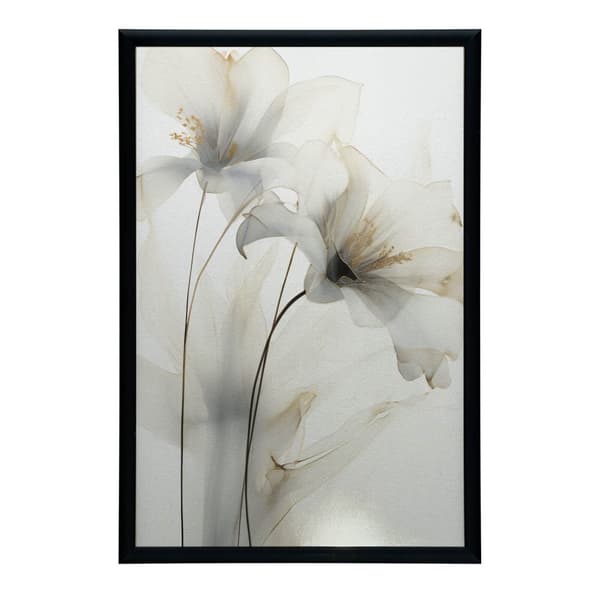 Hvide liljer med guldglød Hvide liljer med guldglød, 50x70 cm, guld aluminiumsramme, 230 gsm mat papir