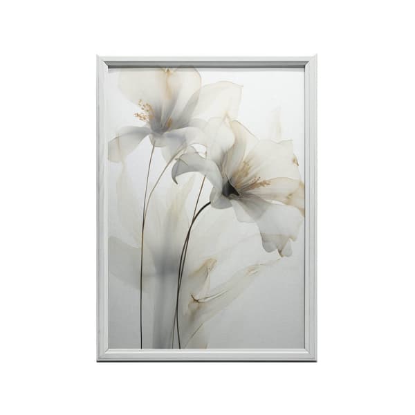 Hvide liljer med guldglød Hvide liljer med guldglød, 50x70 cm, guld aluminiumsramme, 230 gsm mat papir