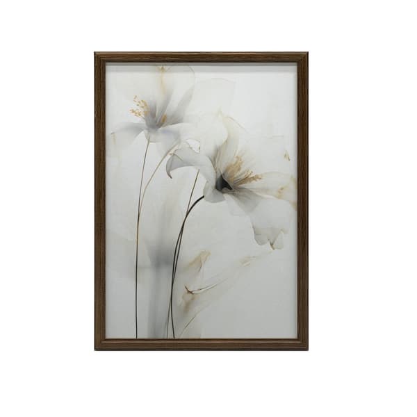 Hvide liljer med guldglød Hvide liljer med guldglød, 50x70 cm, guld aluminiumsramme, 230 gsm mat papir