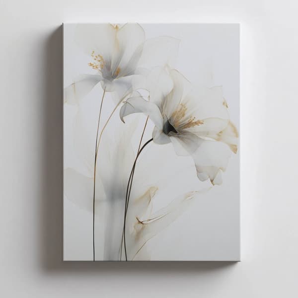 Vita liljor med guldglöd Vita liljor med guldglöd, 60x90 cm, guldaluminiumram, 230 gsm matt papper