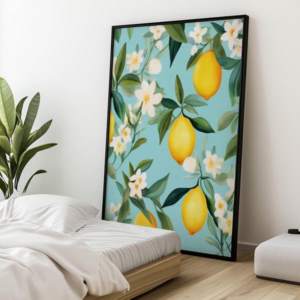 Blooming Lemons Blooming Lemons, 50x70 cm, guld aluminiumsramme, 230 gsm mat papir
