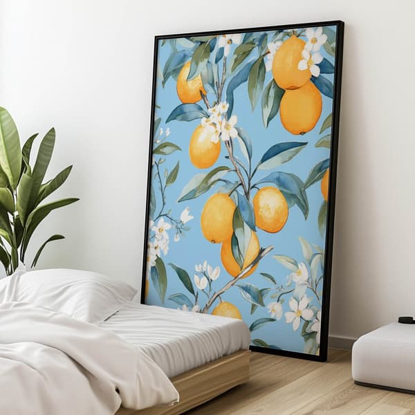 Blomstrende appelsiner Blossoming appelsiner, 30x40 cm, guld aluminiumsramme, 230 gsm mat papir