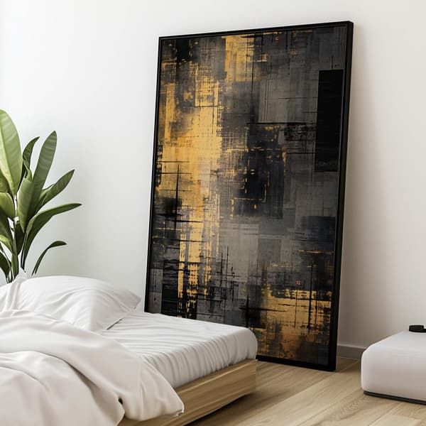 Industriell Minimalism: Nyanser av silver och guld Industriell Minimalism: Nyanser av silver och guld, 50x70 cm, mörkbrun träram, 230 gsm matt papper