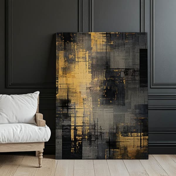 Industriell Minimalism: Nyanser av silver och guld Industriell Minimalism: Nyanser av silver och guld, 50x70 cm, mörkbrun träram, 230 gsm matt papper