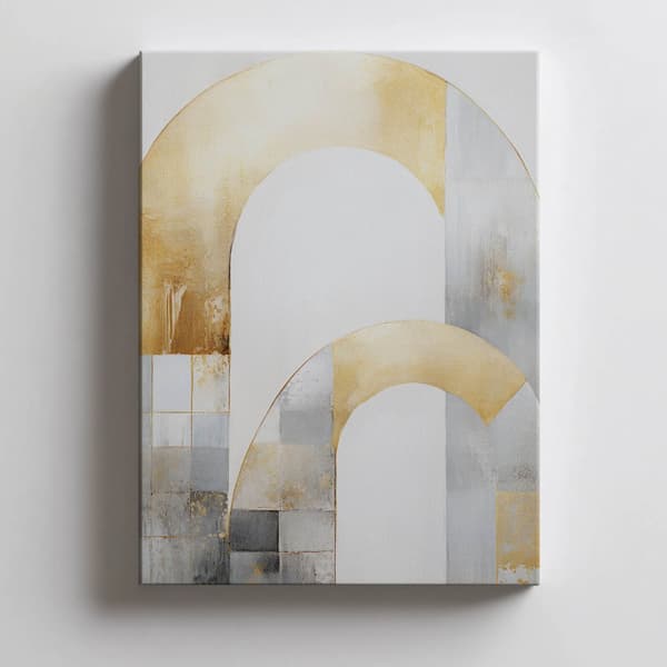 Art Deco Elegance: Guld og sølv abstraktion Art Deco Elegance: Guld og sølv abstraktion, 30x40 cm, hvid træramme, 230 gsm mat papir