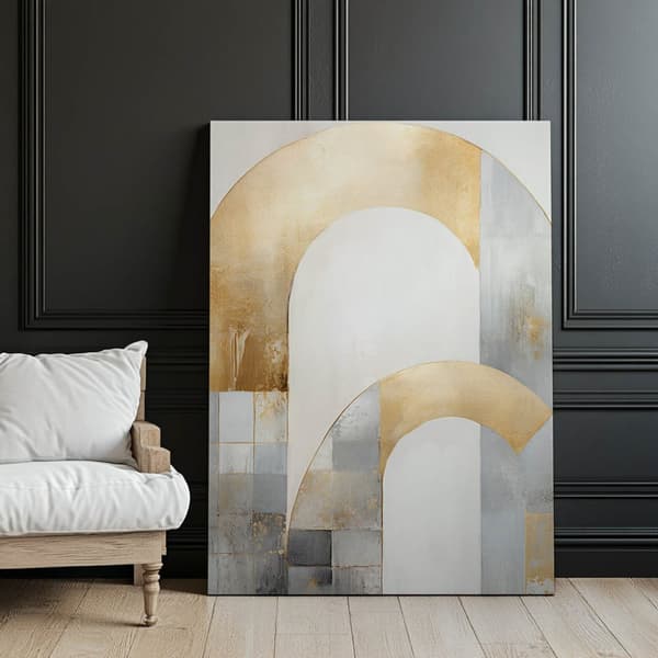 Art Deco Elegance: Guld og sølv abstraktion Art Deco Elegance: Guld og sølv abstraktion, 30x40 cm, hvid træramme, 230 gsm mat papir