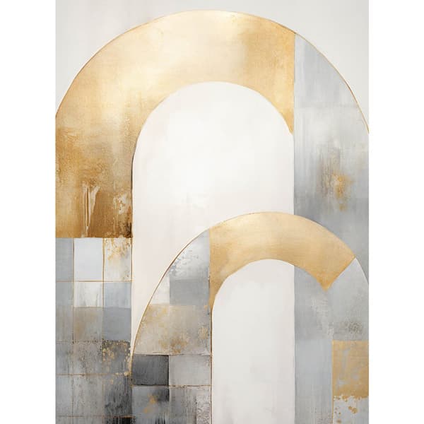 Art Deco Elegance: Kulta- ja hopeaabstraktio Art Deco Elegance: Kulta- ja hopeaabstraktio, 70x100 cm, tummanruskea puukehys, 230 gsm mattapaperi