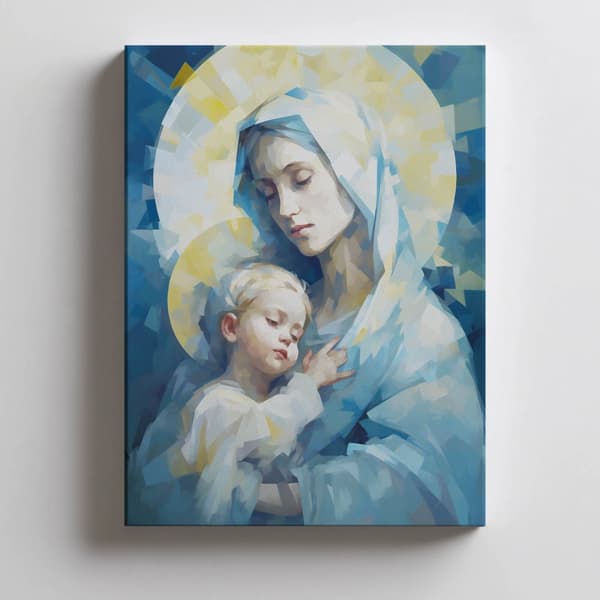 Motherly Love: Mary with Baby Jesus Motherly Love: Mary with Baby Jesus, 60x90 cm, guldaluminiumram, 230 gsm matt papper