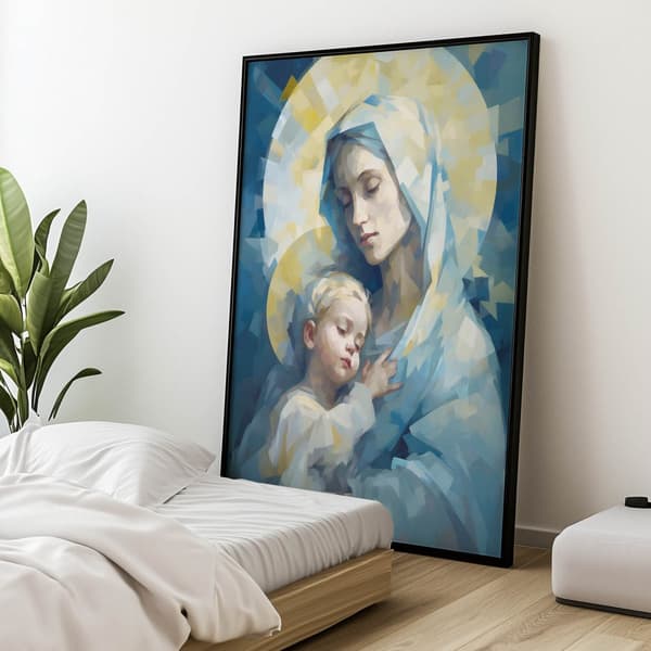 Motherly Love: Mary with Baby Jesus Motherly Love: Mary with Baby Jesus, 60x90 cm, guldaluminiumram, 230 gsm matt papper