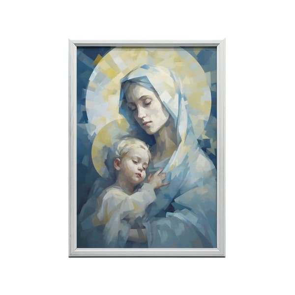 Motherly Love: Mary with Baby Jesus Motherly Love: Mary with Baby Jesus, 70x100 cm, sort aluminiumsramme, 230 gsm mat papir