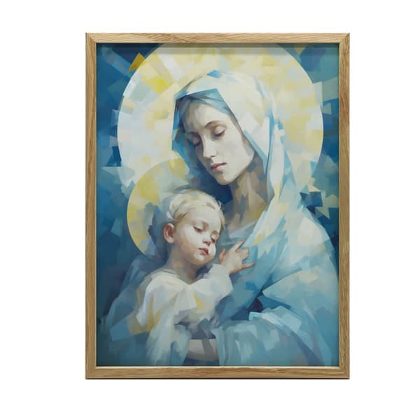 Motherly Love: Mary with Baby Jesus Motherly Love: Mary with Baby Jesus, 70x100 cm, sort aluminiumsramme, 230 gsm mat papir