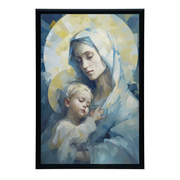 Motherly Love: Mary with Baby Jesus Motherly Love: Mary with Baby Jesus, 70x100 cm, uindrammet, premium lærred på båre