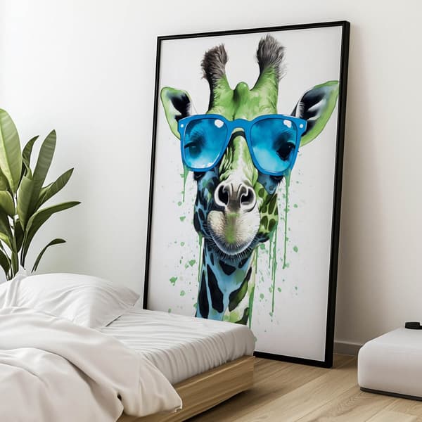 Grøn giraf med blå briller Grøn giraf med blå briller, 60x90 cm, uindrammet, 230 gsm mat papir