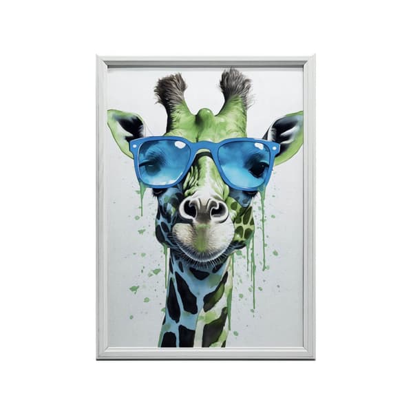 Grøn giraf med blå briller Grøn giraf med blå briller, 40x50 cm, sort aluminiumsstel, 230 gsm mat papir