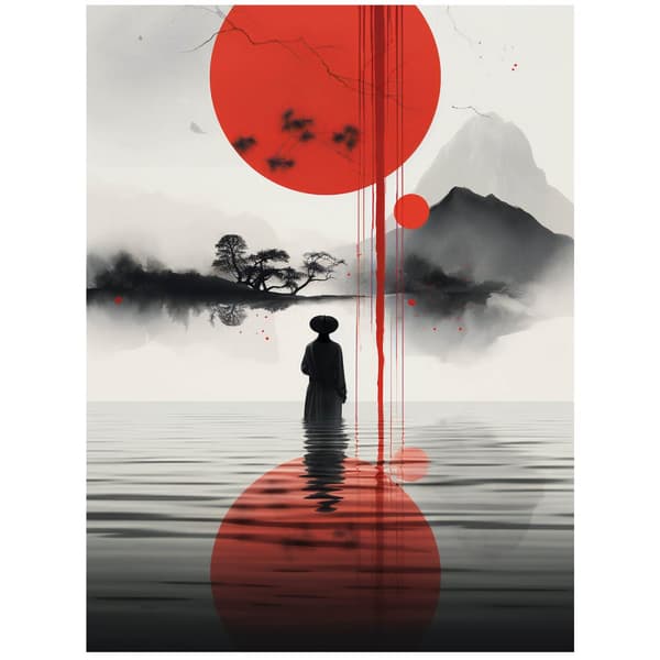 Red Sun Red Sun, 40x50 cm, guld aluminiumsramme, 230 gsm mat papir