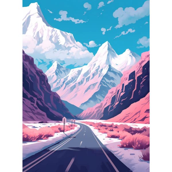 Pastel Mountain Landscape Pastel Mountain Landscape, 50x70 cm, sort aluminiumsramme, 230 gsm mat papir