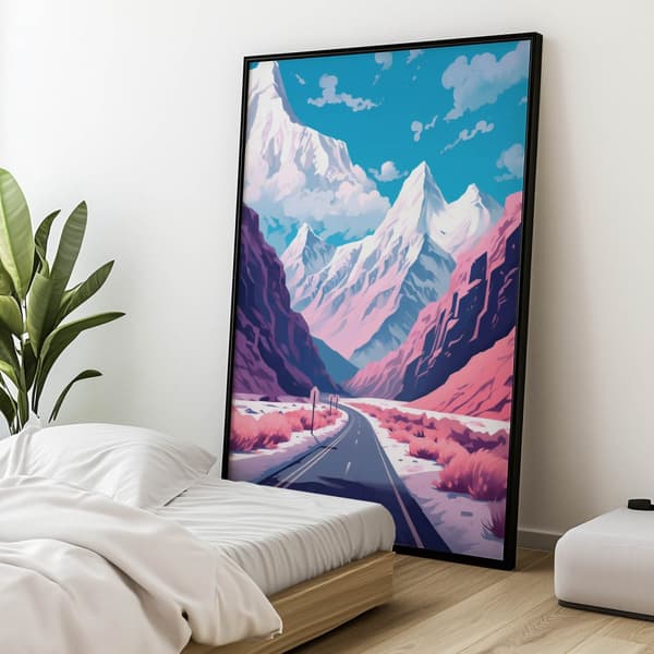Pastel Mountain Landscape Pastel Mountain Landscape, 50x70 cm, sort aluminiumsramme, 230 gsm mat papir