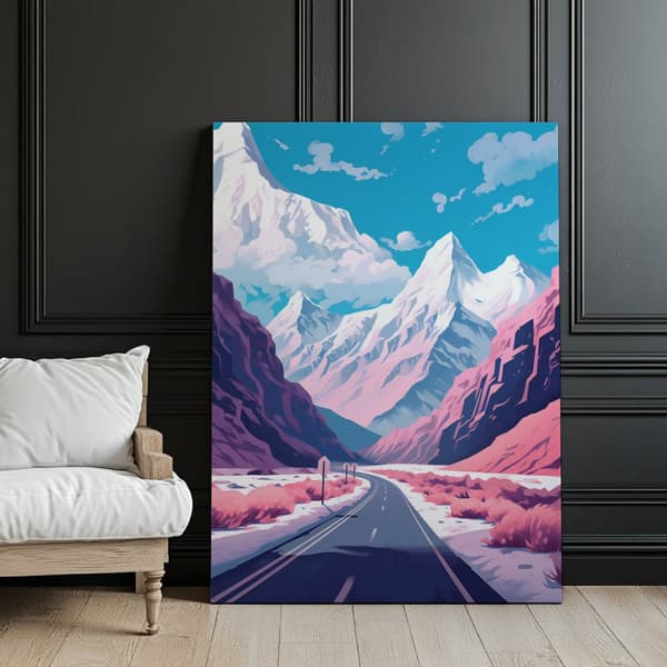 Pastel Mountain Landscape Pastel Mountain Landscape, 50x70 cm, sort aluminiumsramme, 230 gsm mat papir