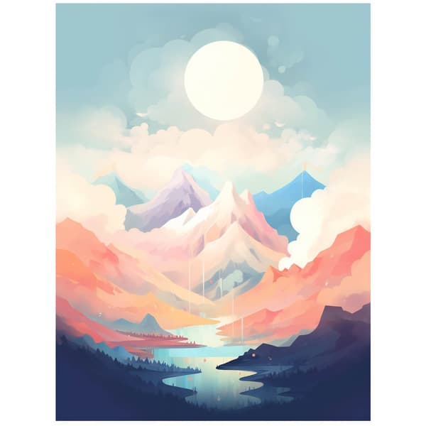 Pastel Melody of the Mountains Pastel Melody of the Mountains, 50x70 cm, uindrammet, premium lærred på båreramme
