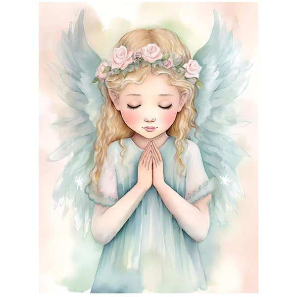 Pastel Angel of Prayer Pastel Angel of Prayer, 70x100 cm, guld aluminiumsramme, 230 gsm mat papir