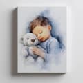 Miniatyrbillede 4 af 10: Dreng med bamse-krammer Dreng med bamse-krammer, 40x50 cm, guld-aluminiumsramme, 230 gsm mat papir