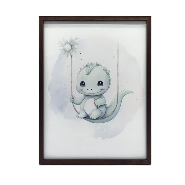 Dinosaur på en gynge Dinosaur på en gynge, 70x100 cm, uindrammet, premium lærred på båre
