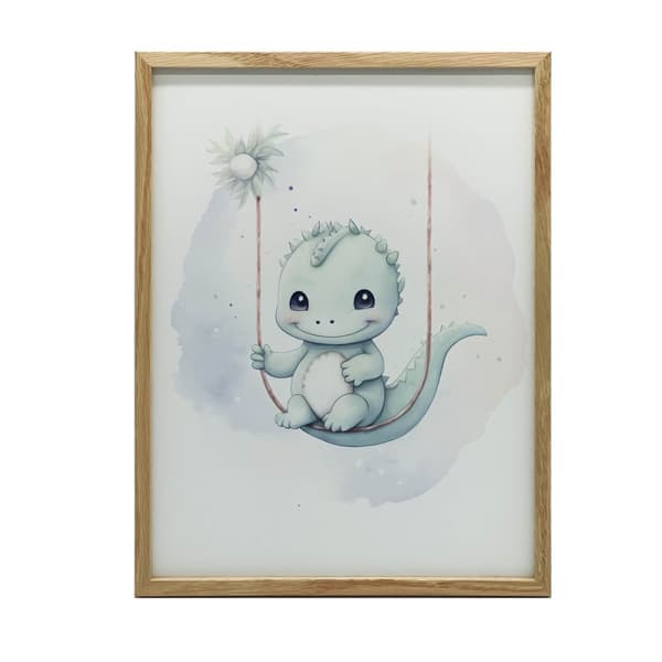 Dinosaur på en gynge Dinosaur på en gynge, 70x100 cm, uindrammet, premium lærred på båre