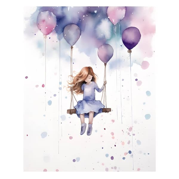 Girl on a Swing Girl on a swing, 30x40 cm, guld aluminiumsramme, 230 gsm mat papir