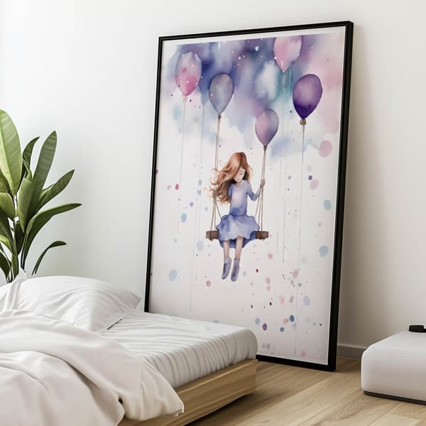 Girl on a Swing Girl on a swing, 30x40 cm, guld aluminiumsramme, 230 gsm mat papir
