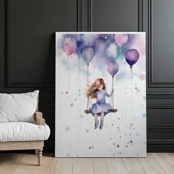 Girl on a Swing Girl on a swing, 30x40 cm, guld aluminiumsramme, 230 gsm mat papir