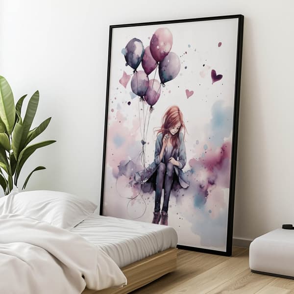 Swing in the Land of Balloons Swing in the Land of Balloons, 30x40 cm, mørkebrun træramme, 230 gsm mat papir