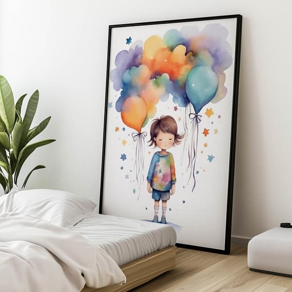 Tjej med ballonger Tjej med ballonger, 50x70 cm, svart aluminiumram, 230 gsm matt papper